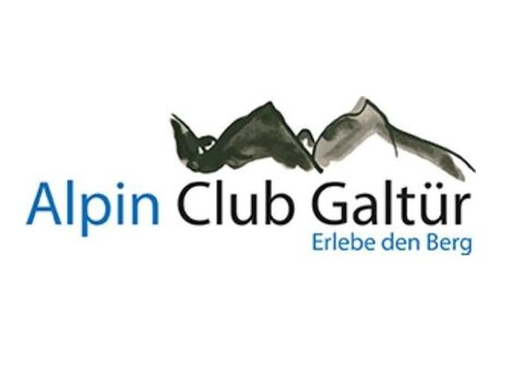 Logo des Alpin Club Galtür, mit dem Slogan "Erlebe den Berg". Es zeigt eine stilisierte Berglandschaft in sanften Farben.