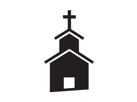 Ein einfaches Symbol einer Kirche mit einem Kreuz auf dem Dach. Die Darstellung ist in Schwarz und zeigt die Grundform eines Kirchengebäudes.