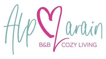 A modern logo for a B&B called "AlpVarrain." It combines playful lettering in soft colors and conveys coziness.